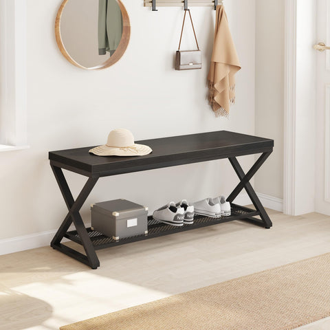 LVB Black Entryway Bench with Storage, Indoor Shoe Bench with Seating for Hallway, Accent Storage Bench for Living Room Bedroom