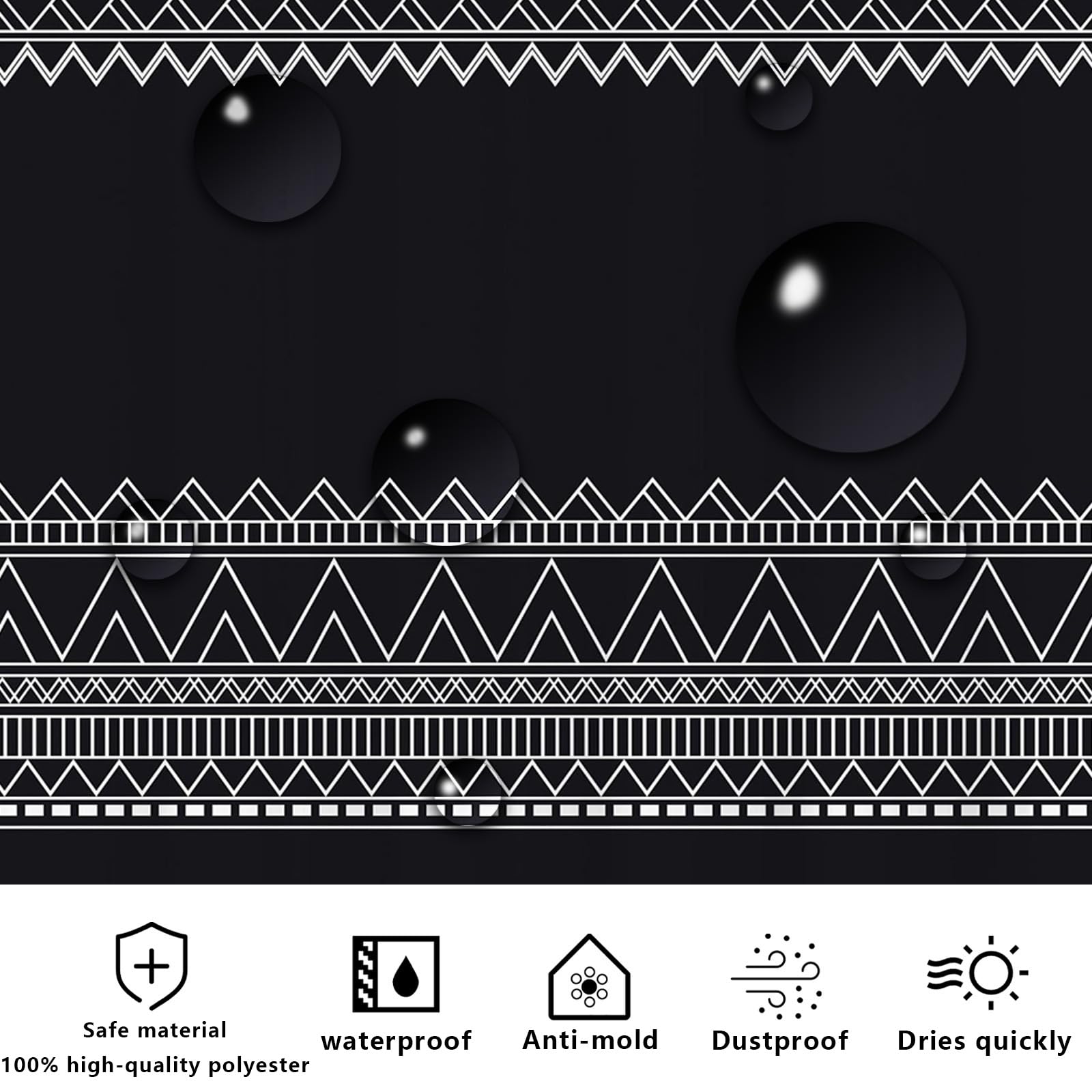 FAIRYGATE Shower Curtains Mould Proof Resistant Waterproof Polyester Shower Curtain With Hooks Black Bath Curtain Bathroom Curtains B8405