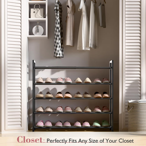 Bumusty 5 Tier Expandable Shoe Rack, Black
