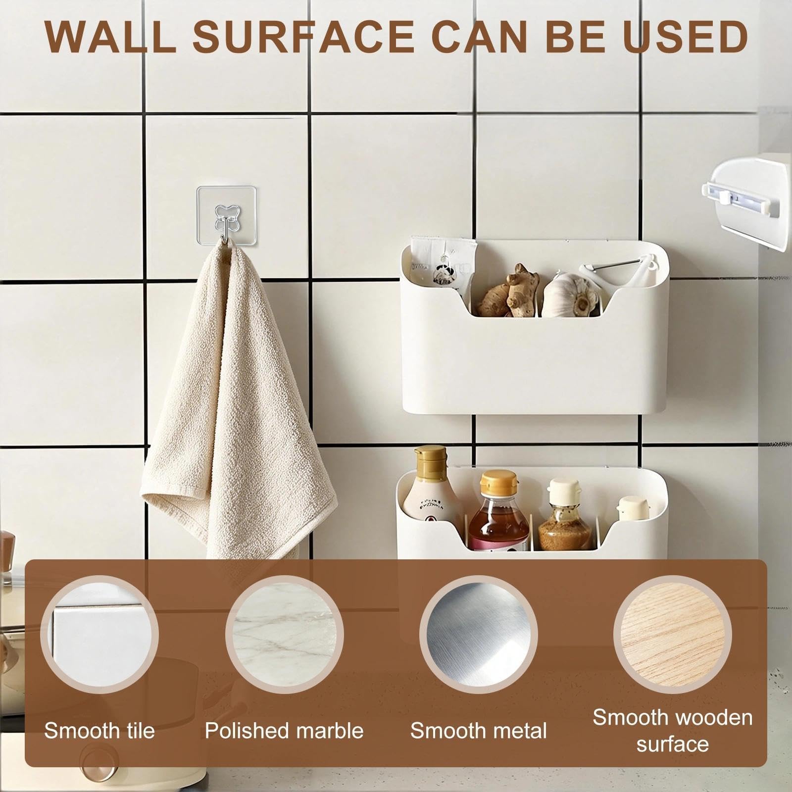 YSHODGU 2 Pcs Wall Mounted Storage Boxes, Kitchen Cabinet Door Storage Boxes, Self-Adhesive Without Drilling, With Hooks