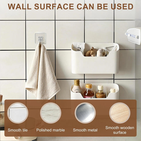 YSHODGU 2 Pcs Wall Mounted Storage Boxes, Kitchen Cabinet Door Storage Boxes, Self-Adhesive Without Drilling, With Hooks