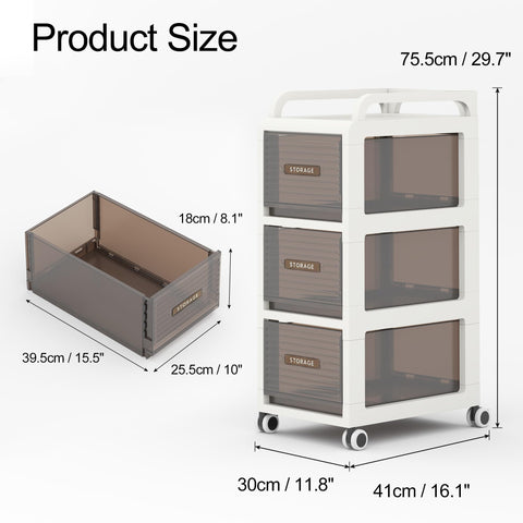 30cm Bathroom Cabinet, 3 Drawers Storage unit, 75cm Tall Toliet Organiser