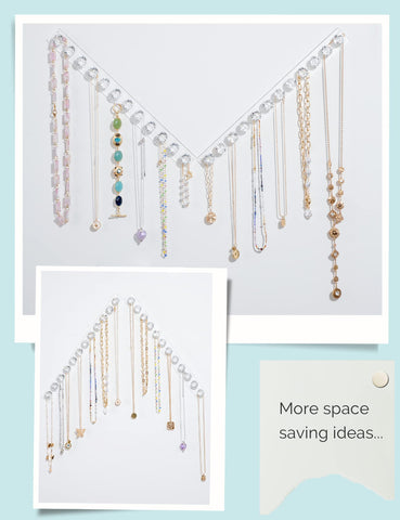 Mymazn Acrylic Necklace Holder Set of 4, Wall Mounted Jewelry Organizer Hanging with 12 Diamond Shape Hooks, Clear Necklaces Hanger