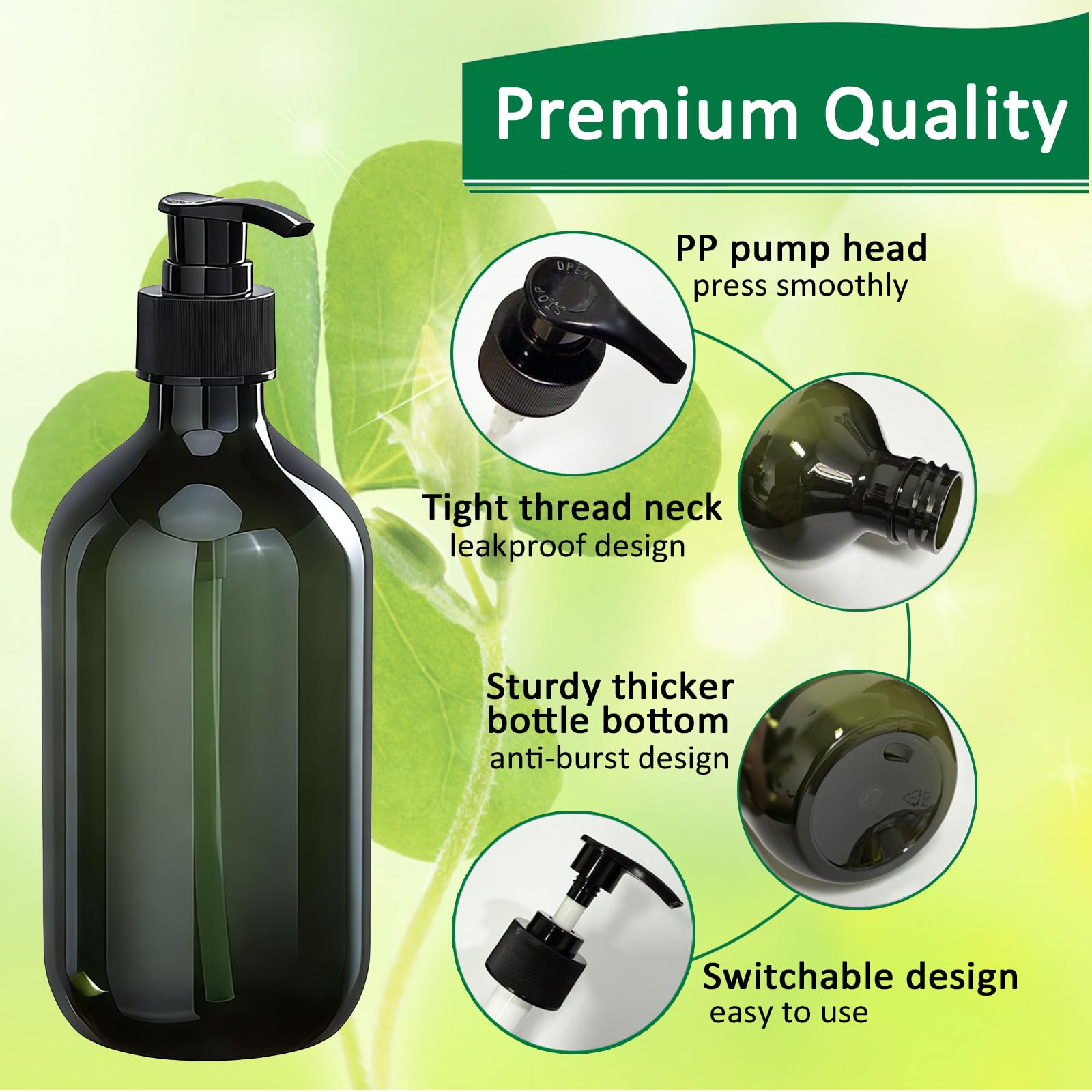 2Pcs Pump Bottle Dispenser, Alledomain 300ML/10OZ Refillable Empty Press Pump Bottles