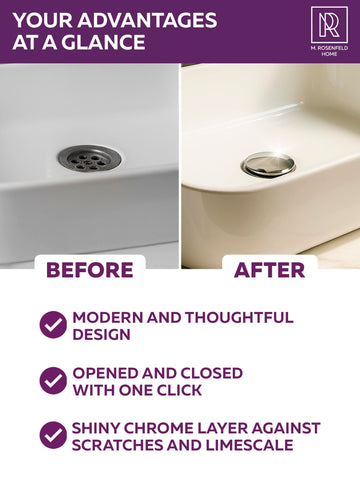 M. ROSENFELD HOME Click Clack Basin Waste - Pop Up Waste for Bathroom Sink Waste Kit with Overflow - Chrome