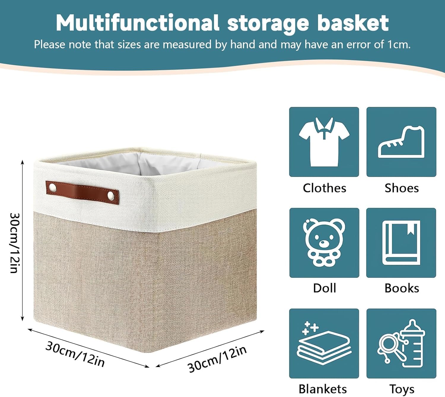Malloom 6 Pack Fabric Cube Storage Boxes 30x30x30, Square Grey Storage Basket with Handles