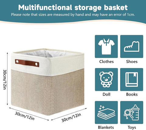 Malloom 6 Pack Fabric Cube Storage Boxes 30x30x30, Square Grey Storage Basket with Handles