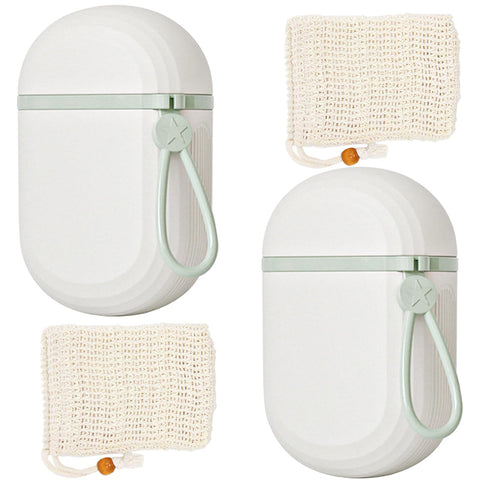 ApollOptimum 4 Pcs Soap Box Travel,2 Frosted Soap Dish with Lid and Lanyard + 2 Soap Bags for Shower,Leakproof Waterproof Soap Dish,Soap Box & Soap