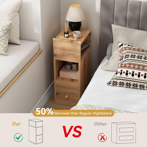 IBUYKE Slim Bedside Table Set of 2,Narrow Nightstand,Walnut Color WNS006K-2