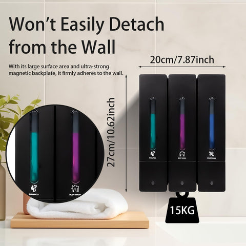 3 Chamber Shampoo and Conditioner Dispenser for Shower, Black(400ML)