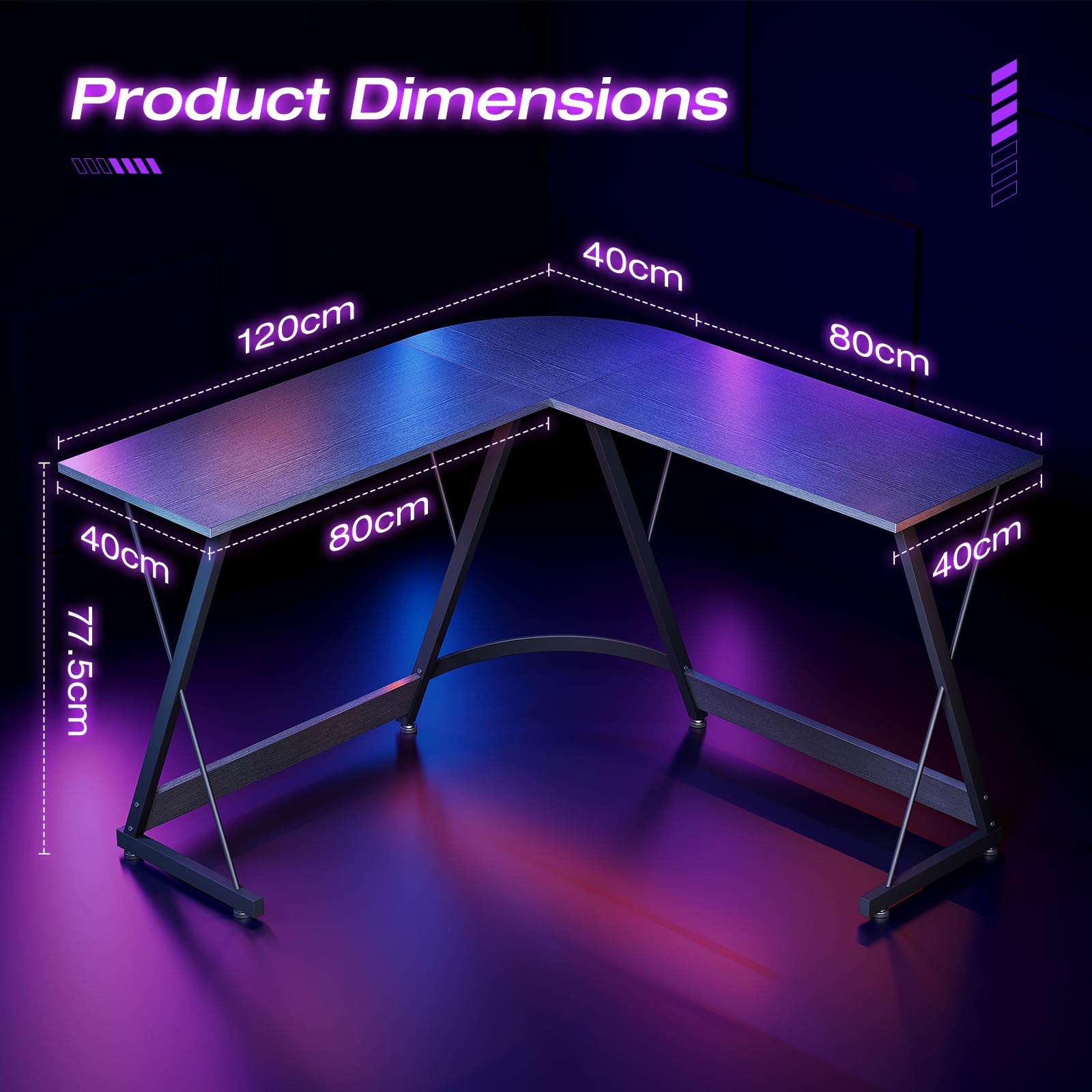 ODK L Shaped Gaming Desk,120×120 cm, Black