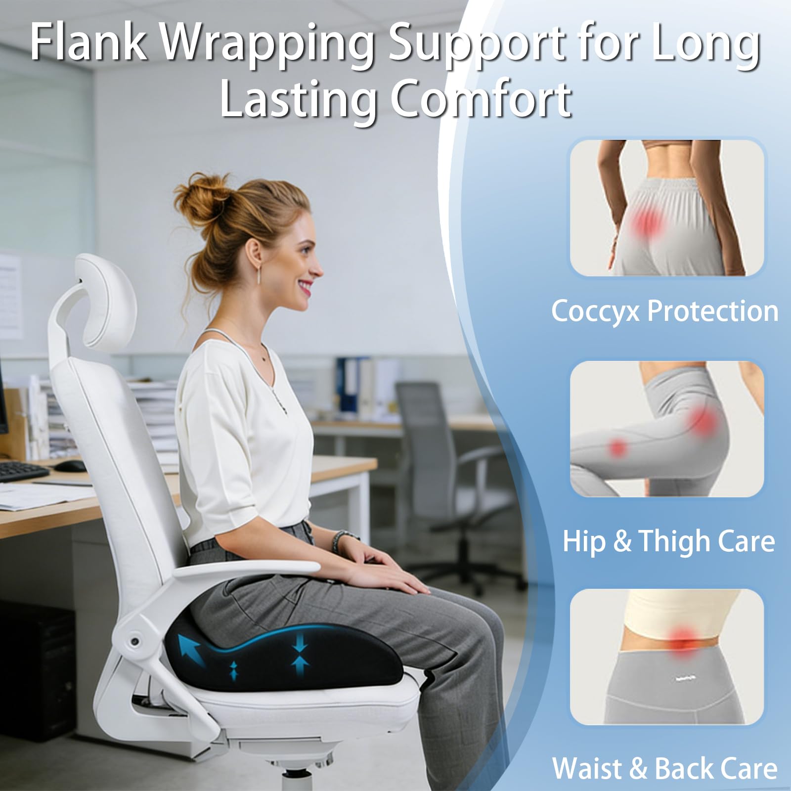 YiZhou Memory Foam Coccyx Cushion for Tailbone & Sciatica Pain Relief | Ergonomic Office Chair Cushion with Non-Slip Base | for Car, Home