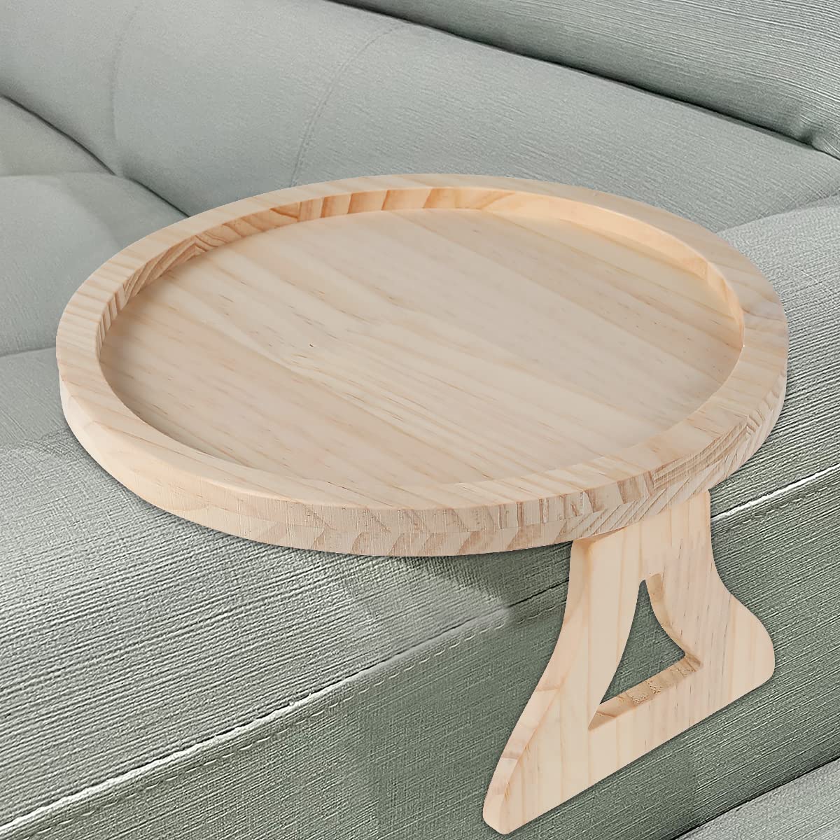 Ghopy Natural Pine Wood Sofa Side Tables Waterproof Round Portable and Foldable Sofa Armrest Clip-On Tray Couch Arm Rest Organizer for Remote Drinks