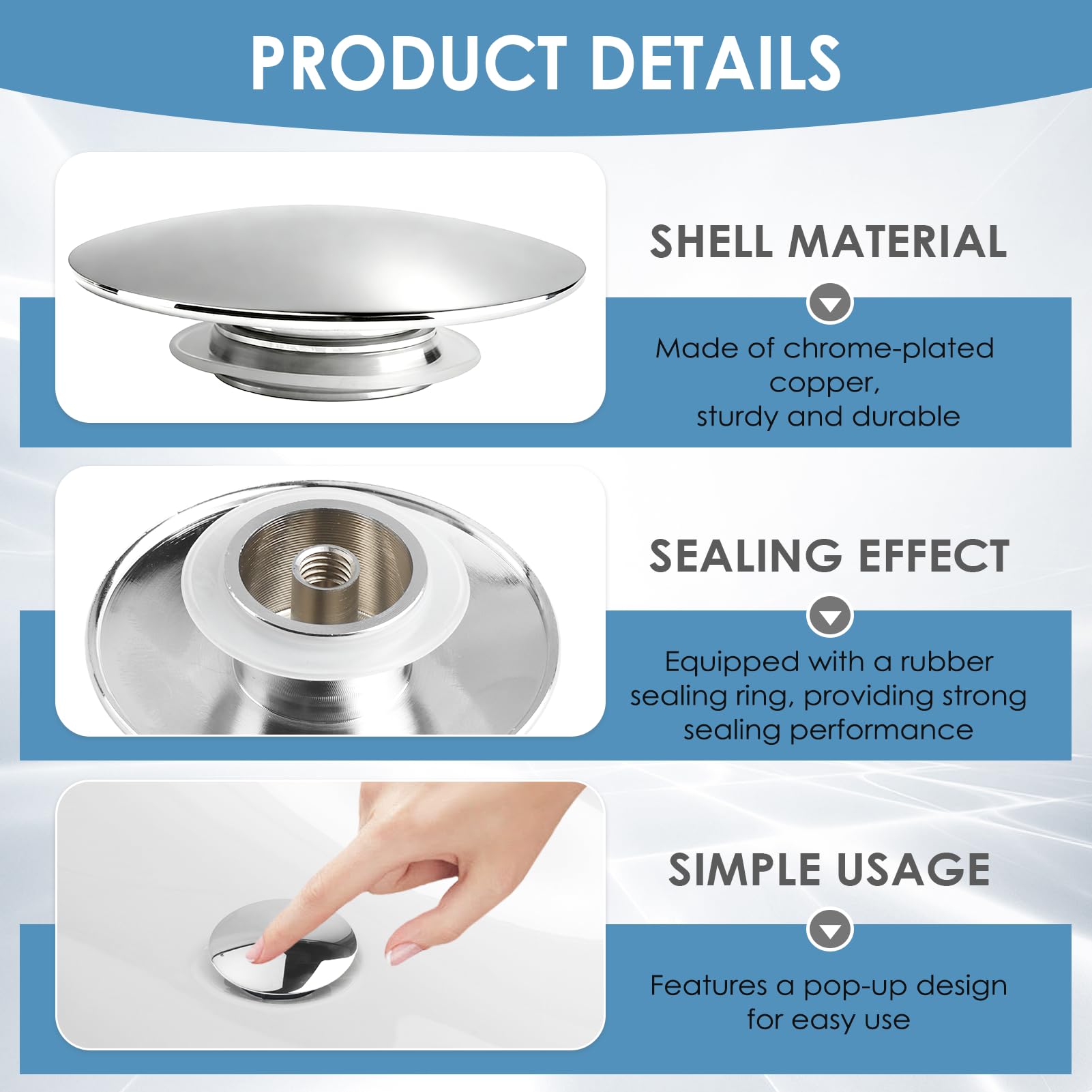 2 Pcs Pop Up Sink Plug Replacement Pop Up Plug Spares Sink Waste 66mm