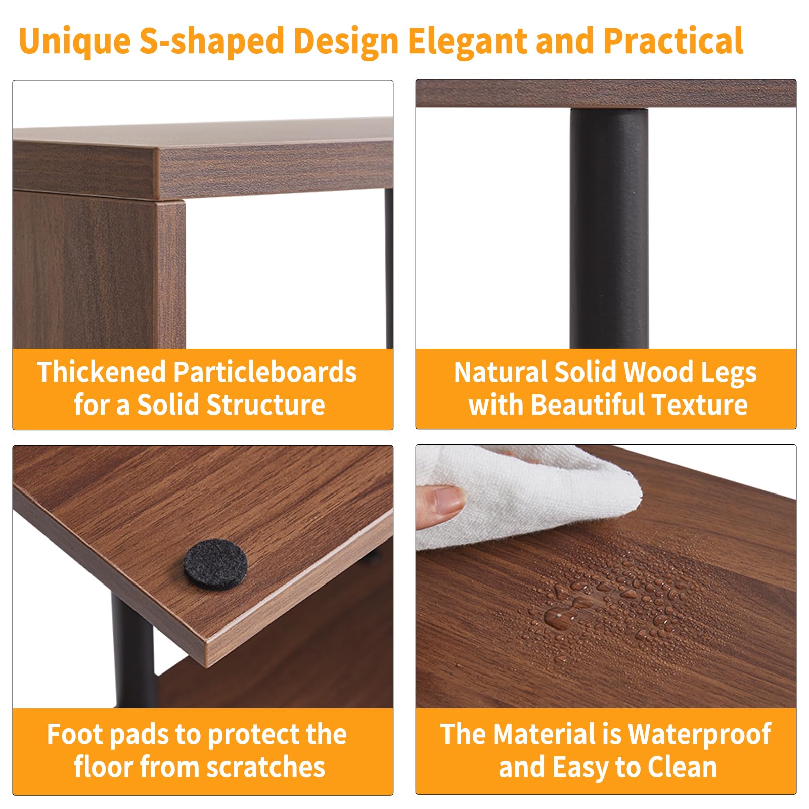 Aibiju S-Shaped Side Table, 3-Tier End Table with Open Storage Shelves, Non-Slip Feet, Modern Style Nightstand