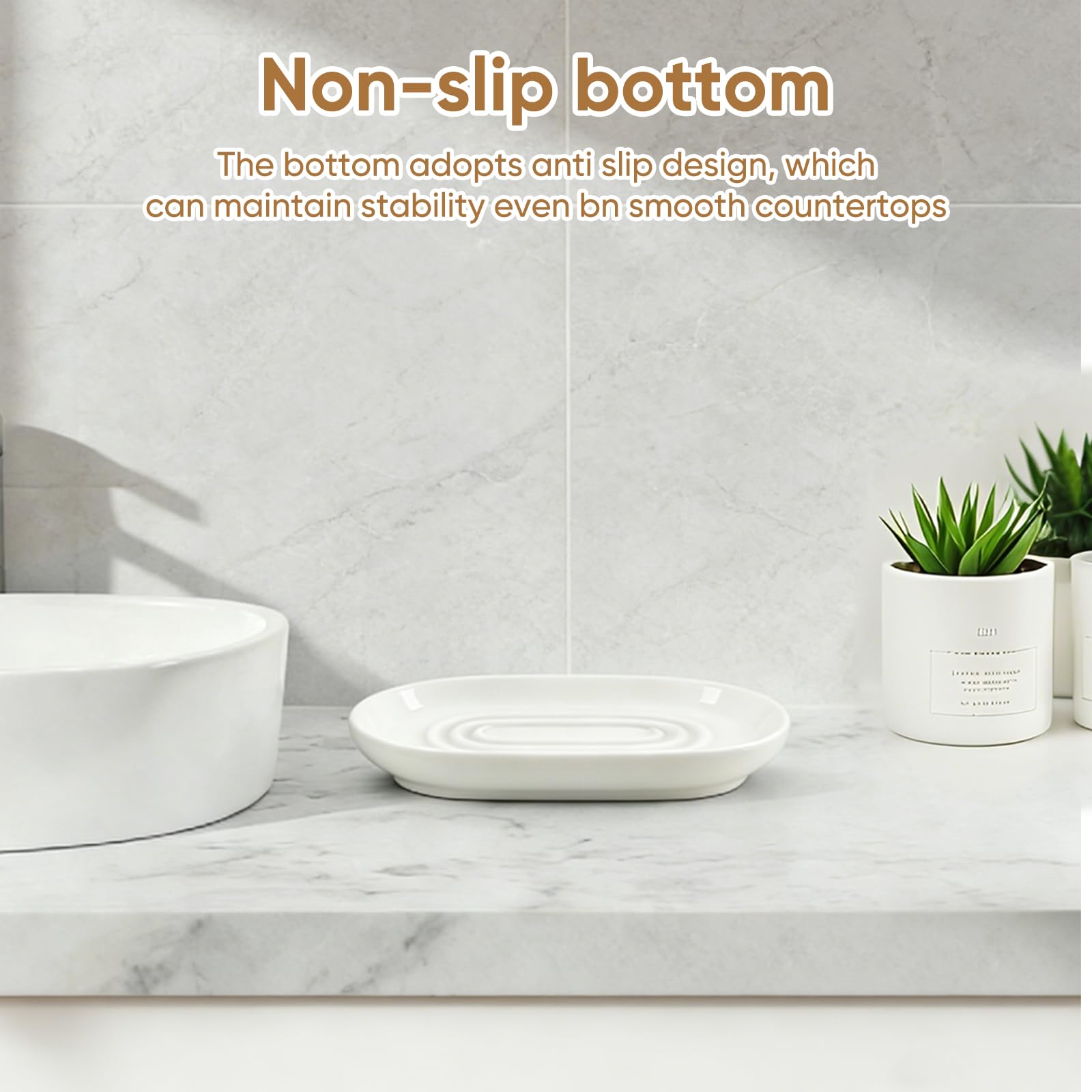 Anti Slip Ceramic Soap Dish – Minimal White Soap Dish for Bathroom – Soap Tray Dish for Shower, Kitchen and Sink