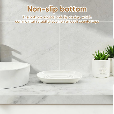 Anti Slip Ceramic Soap Dish – Minimal White Soap Dish for Bathroom – Soap Tray Dish for Shower, Kitchen and Sink
