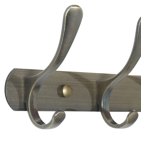SKOLOO Coat Rack Wall Mount - Modern, Metal Wall Coat Rack with 5 Hooks, Sturdy Wall Hook Rack Rail for Hanging Coat, Jacket, Clothes, Hat, Bronze