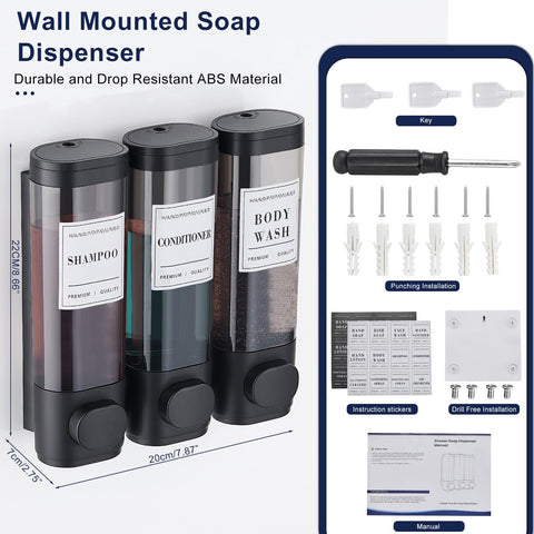 KSITEX Shower Soap Dispenser Wall Mounted No Drill Shampoo and Conditioner Dispenser for Shower With Large Capacity Hand Soap Dispenser for Bathroom