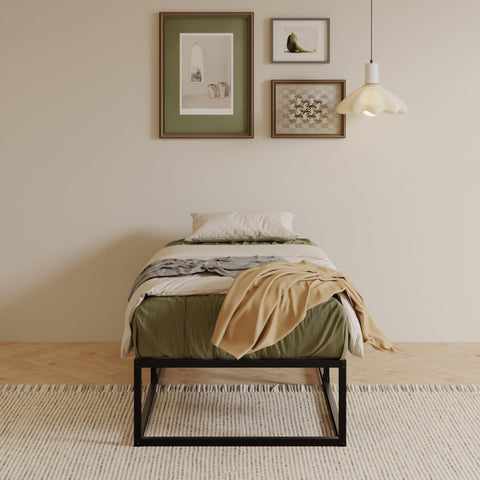 EMODA Small Single Bed Frame 36cm High with Steel Slats Support, Black