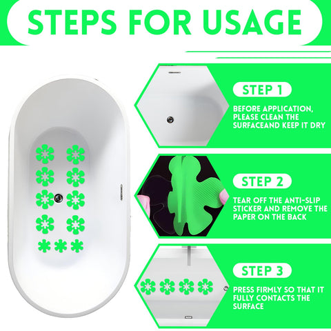 24 pcs Bathroom Non Slip Stickers Luminous Stickers Flower Shape Non Slip Shower Stickers Contains 12 pcs 10 CM and 12 pcs 4,5CM Flowers Luminous
