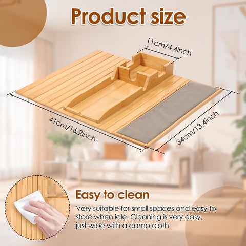 Natural Bamboo Sofa Arm Tray with Couch Cup Holder, Anti Falling Couch Arm Tray Table, Foldable Sofa Armchair Caddy, Sofas Side Table for Snacks