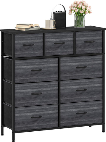 DWVO Chest of Drawers,Fabric Chest of Drawers Bedroom Cabinet with 9 Drawers,Dresser for Bedroom,Living Room With Handles,Wood Top and Sturdy Steel