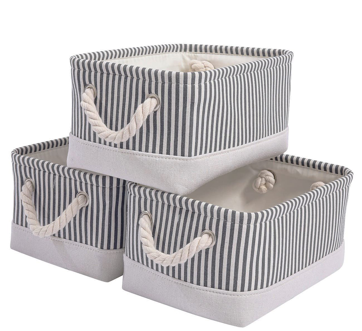 Mangata Fabric Storage Boxes, Open Storage Organizers, 3 Pack (Grey Stripe, Small)