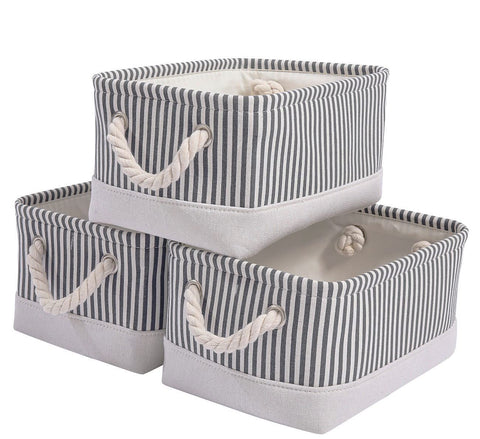 Mangata Fabric Storage Boxes, Open Storage Organizers, 3 Pack (Grey Stripe, Small)