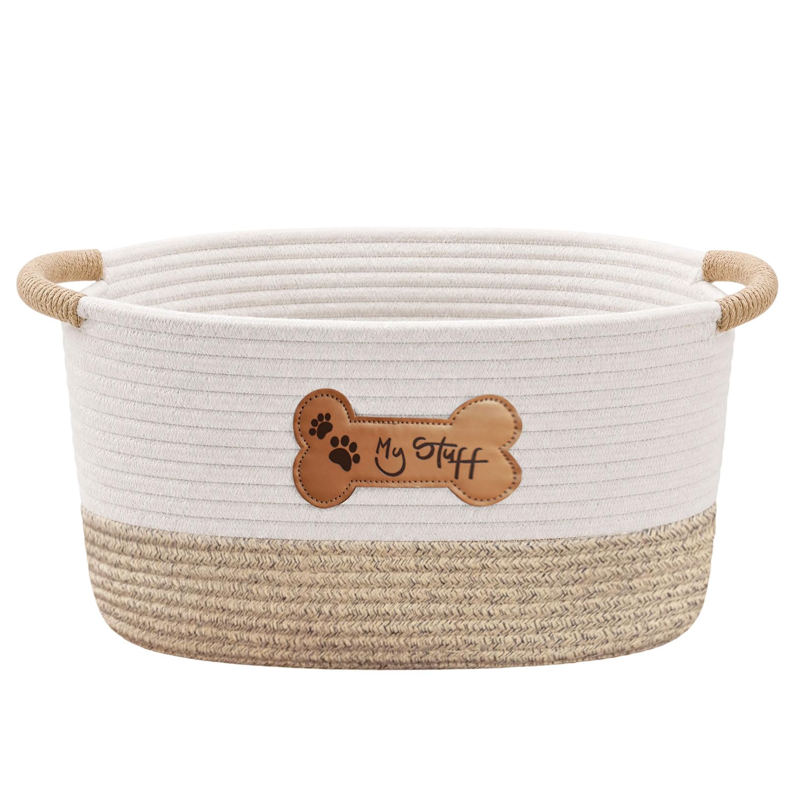 twirush Dog Toy Basket, Dog Toy Box Organizer Baskets, Woven Cotton Rope Basket Puppy Dogs Toy Bin With Handle, Dogs Toy Bin for Pet Supplies