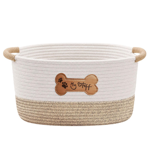 twirush Dog Toy Basket, Dog Toy Box Organizer Baskets, Woven Cotton Rope Basket Puppy Dogs Toy Bin With Handle, Dogs Toy Bin for Pet Supplies