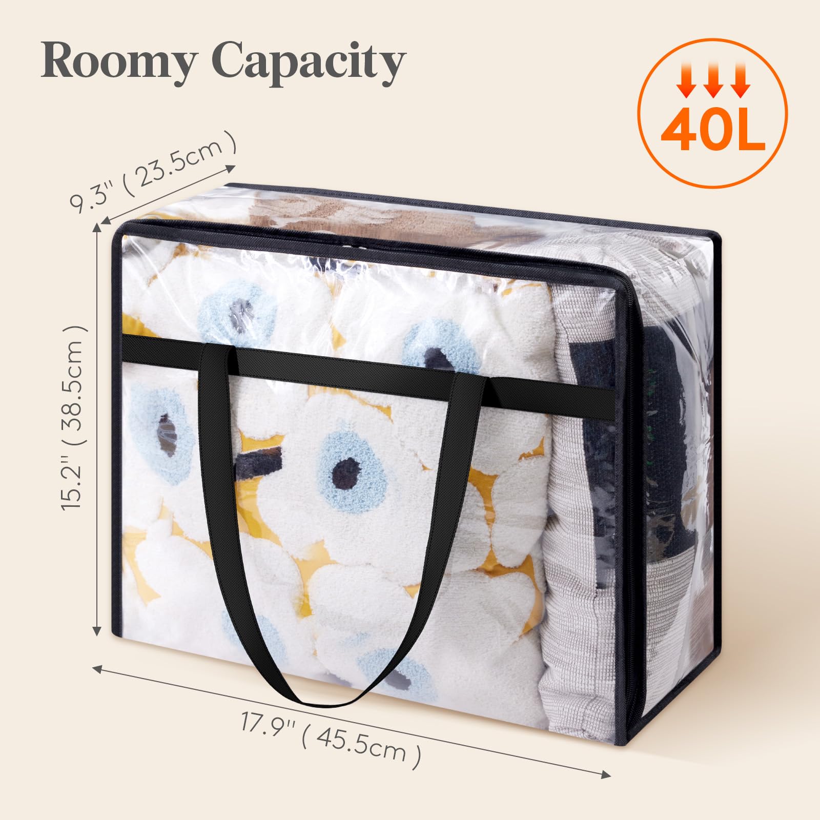 Lifewit 3 Pack Clear Storage Bags, 40L Plastic Clothes Storage Bags