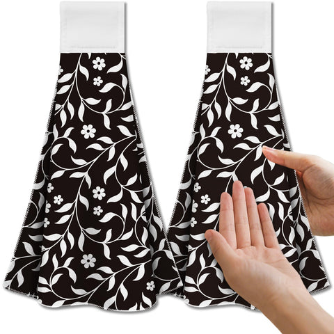 CUTHOLLOW 2 Pcs Black and White Flowers Hanging Kitchen Towels with Loop