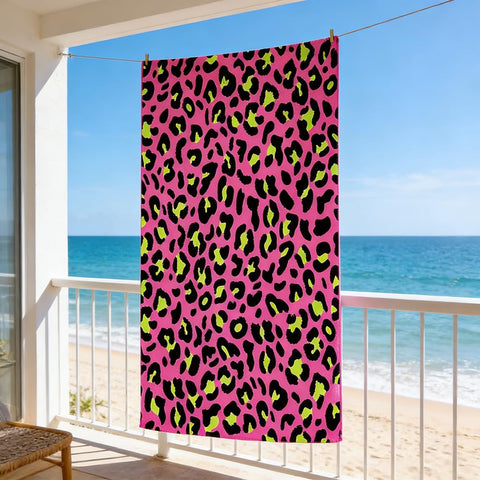 JynxtoyZeal Pink Leopard Print Microfibre Beach Towel,Quick Dry Towel,Absorbent Lightweight Sand Free Towel for Travel, Swimming, Camping