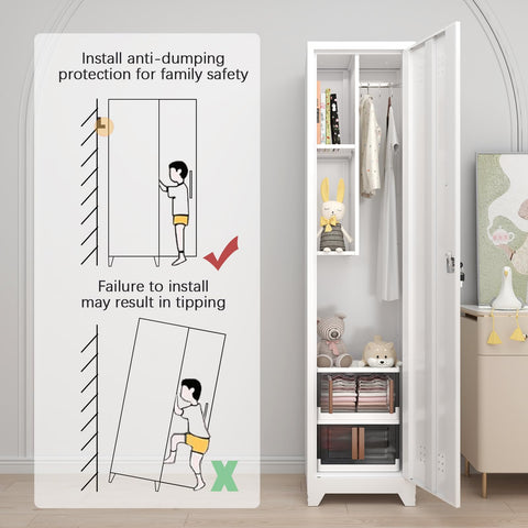 GREATMEET Broom Closet Storage Cabinet, Metal Utility Cabinet, Tall Laundry Room Cabinet, Slim Storage Cabinets for Laundry, Living Room, Office
