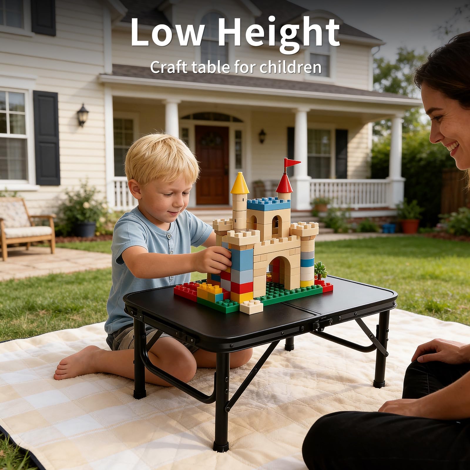 Bingyouth 2ft Small Folding Table 60x40cm, 26/55cm Adjustable Height Portable Camping Table
