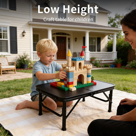 Bingyouth 2ft Small Folding Table 60x40cm, 26/55cm Adjustable Height Portable Camping Table