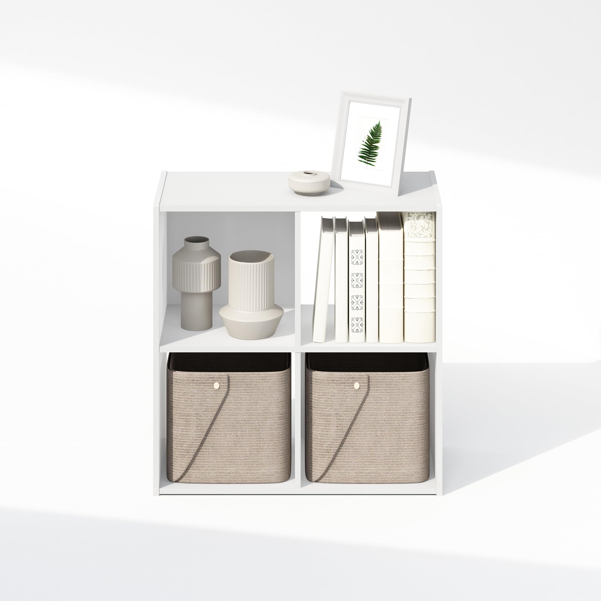Furinno PELLI Book Shelf, 4-Cube Bookshelf, Cube Storage Organizer Bookcase, 11.7 x 23.7 x 23.8, for Living Room, Bedroom, Home Office, White