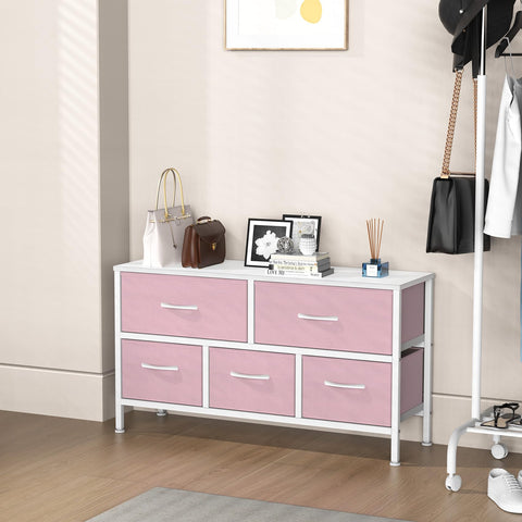 Feonase Bedroom Chest of Drawers, 5 Fabric Drawers Dresser with Metal Frame and MDF Top Board, Modern Storage Unit for Bedroom Living room, Entryway