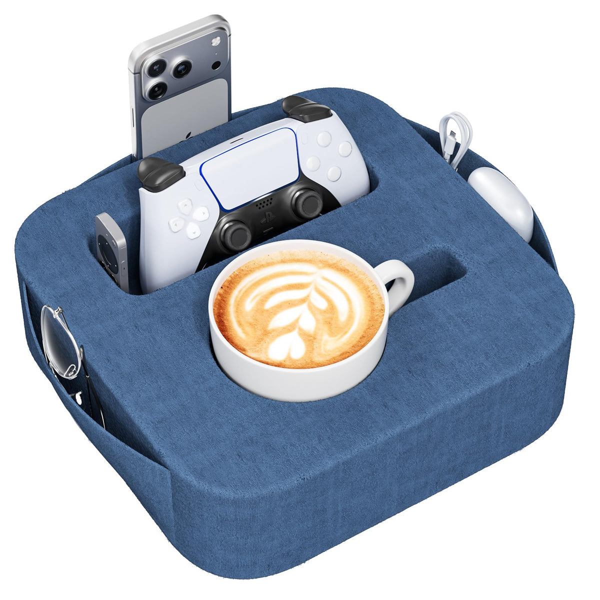 Couch Cup Holder Pillow, Multi-Function Sofa Armrest Organiser with Tablet Slot & Handle, Portable Couch Caddy for Remote Control, Drinks & Snacks