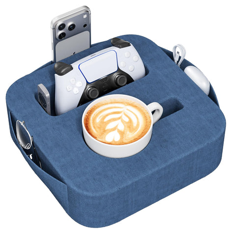 Couch Cup Holder Pillow, Multi-Function Sofa Armrest Organiser with Tablet Slot & Handle, Portable Couch Caddy for Remote Control, Drinks & Snacks