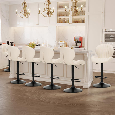 COLAMY Breakfast Bar Stools Set of 6, Modern Swivel Kitchen Bar Chairs, Adjustable PU Leather Upholstered Barstools Counter Height with High Backrest
