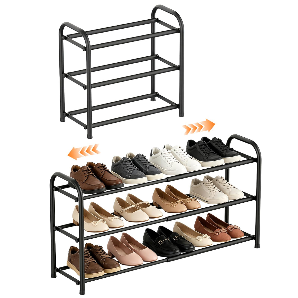 WEELOO Expandable Shoe Rack，Adjustable and Retractable Metal Shoe Shelf