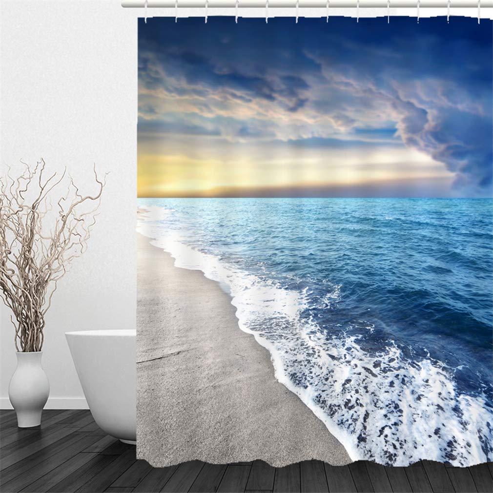X-Labor Beach Motif Shower Curtain Waterproof Fabric Anti-Mould Includes 12 Shower Curtain Rings Washable Bath Curtain 180 x 180 cm Pattern C