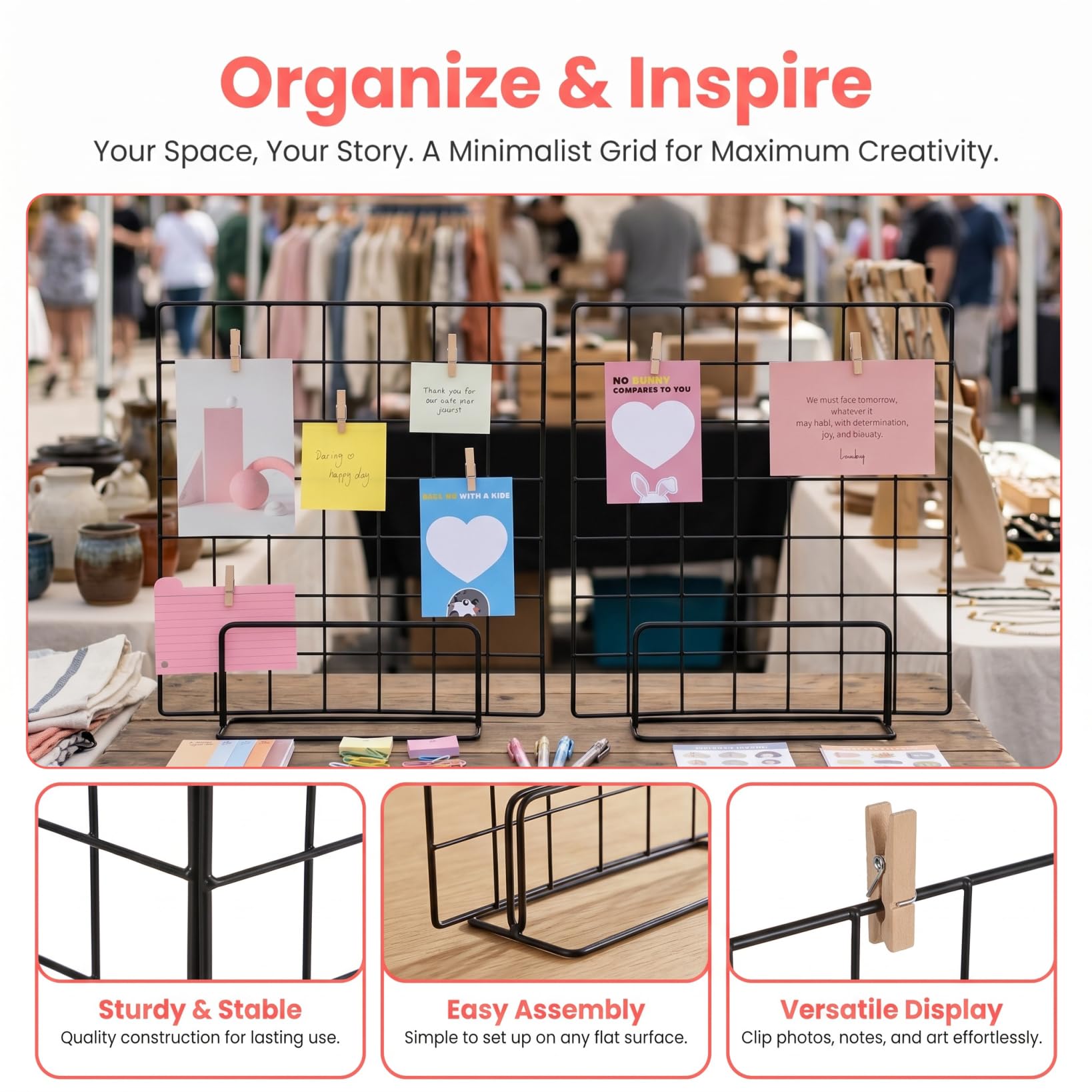 MUCKLILY 35 cm Black Wire Grid Display Stand with Base