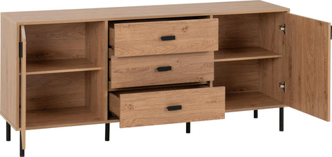 Seconique Leon 2 Door 3 Drawer Sideboard in Medium Oak Effect
