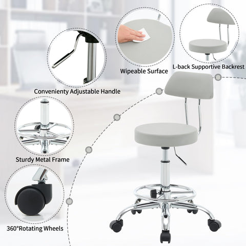 FIRAVOE Height Adjustable Drafting Office Chair with Backrest and Footrest, Swivel Drum Stool, Space-Saving Tattoo Chair 49.5–67.6 cm Height
