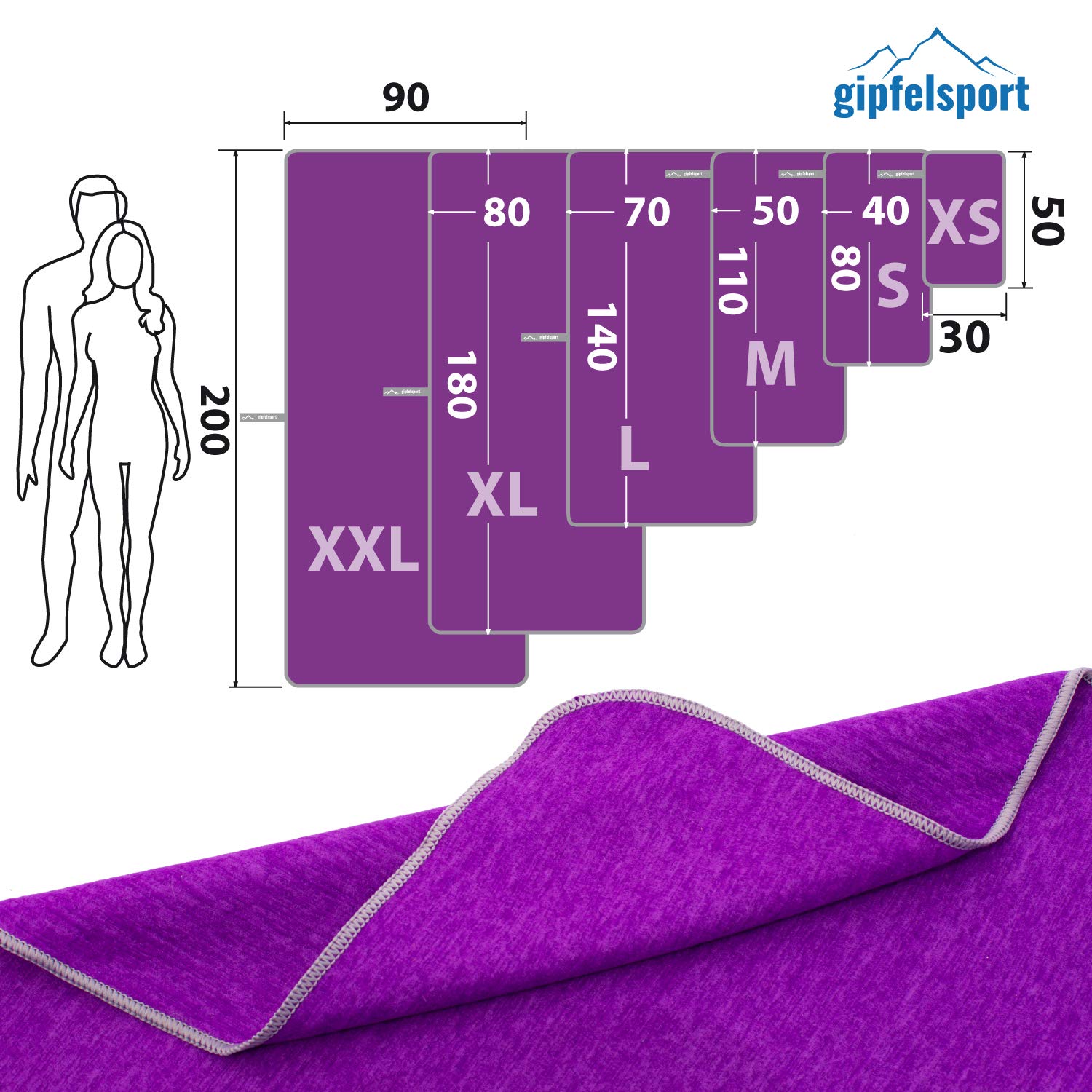 gipfelsport Microfibre Towel purple Set1 1x S(80x40cm) & 1x L(140x70cm)