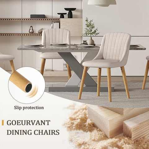Goeurvant Dining Chairs Set of 4 Polyester Chairs for Living Room with Wood Legs Upholstered Kitchen Chair, Beige