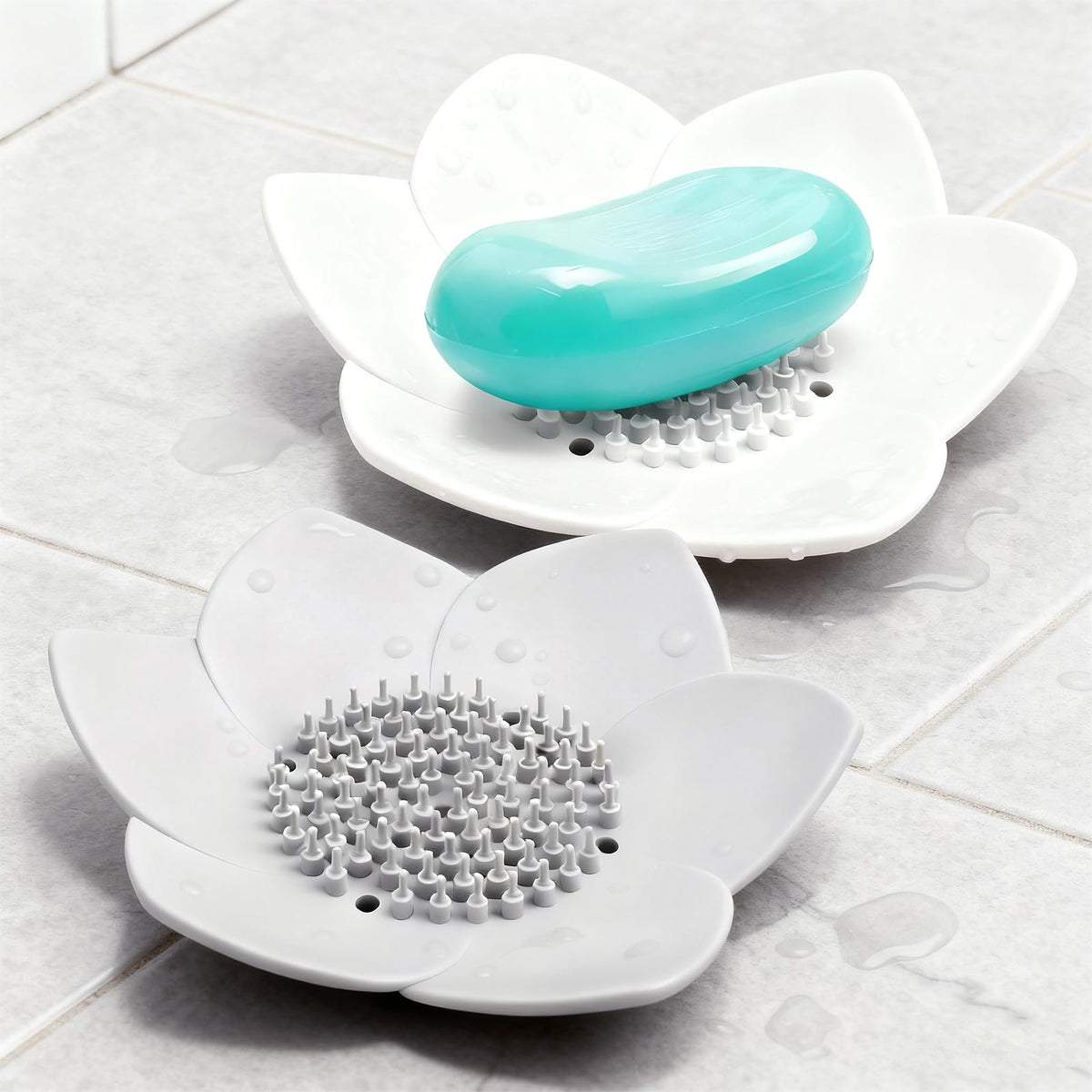 2 Pcs Lotus Shape Shower Steamer Tray, Silicone Soap Holder Non-Slip, Flower Shape Draining Soap Dishes with Drainage for Shower Non-Slip Holders